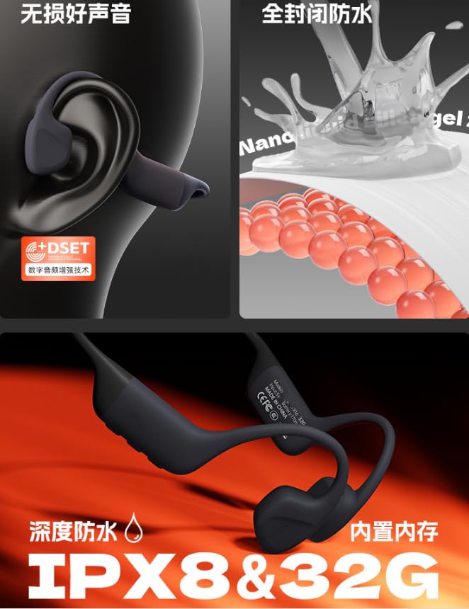 Bone Conduction Open-Ear Bluetooth Headphones with 32GB Memory