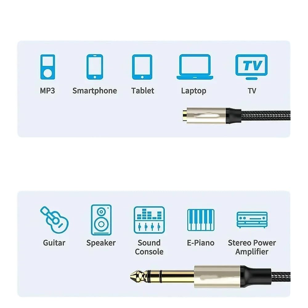 6.35mm to 3.5mm TRS Stereo Headphone Adapter Cable