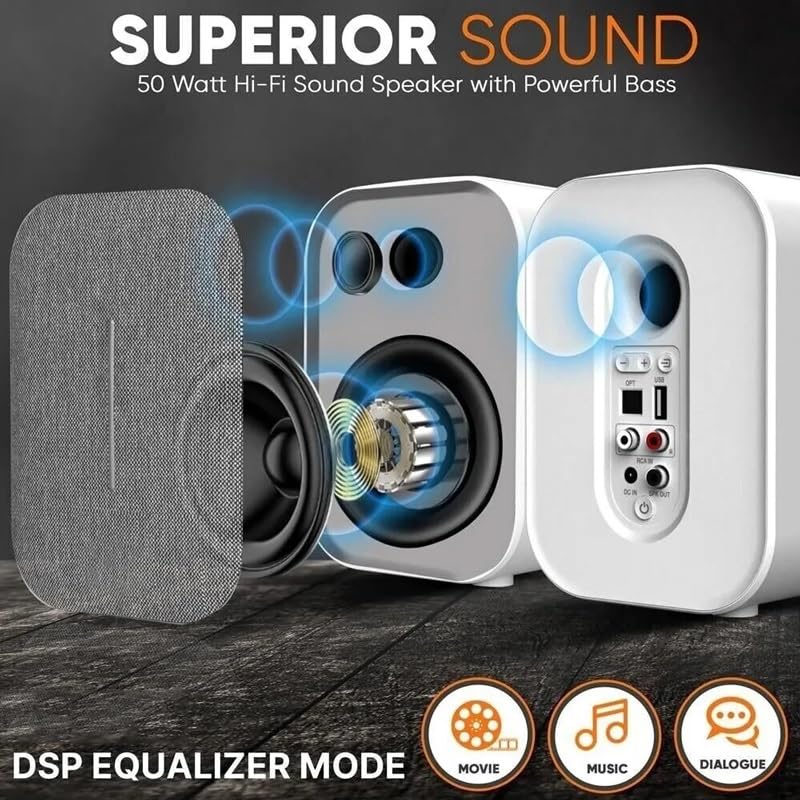 Hi-Fi Bookshelf Speakers with Bluetooth & 60W Power Output
