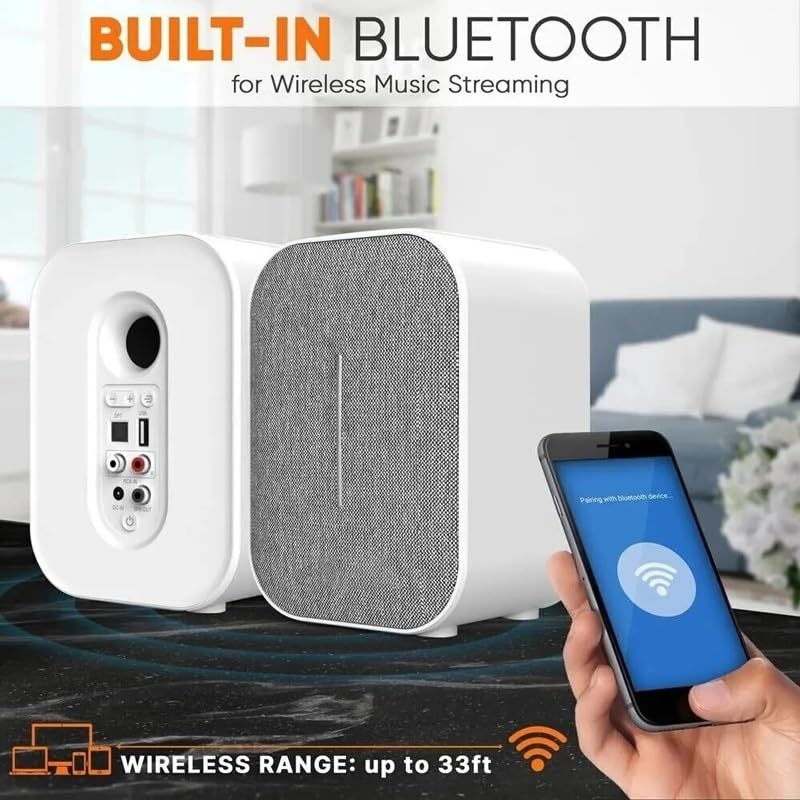 Hi-Fi Bookshelf Speakers with Bluetooth & 60W Power Output