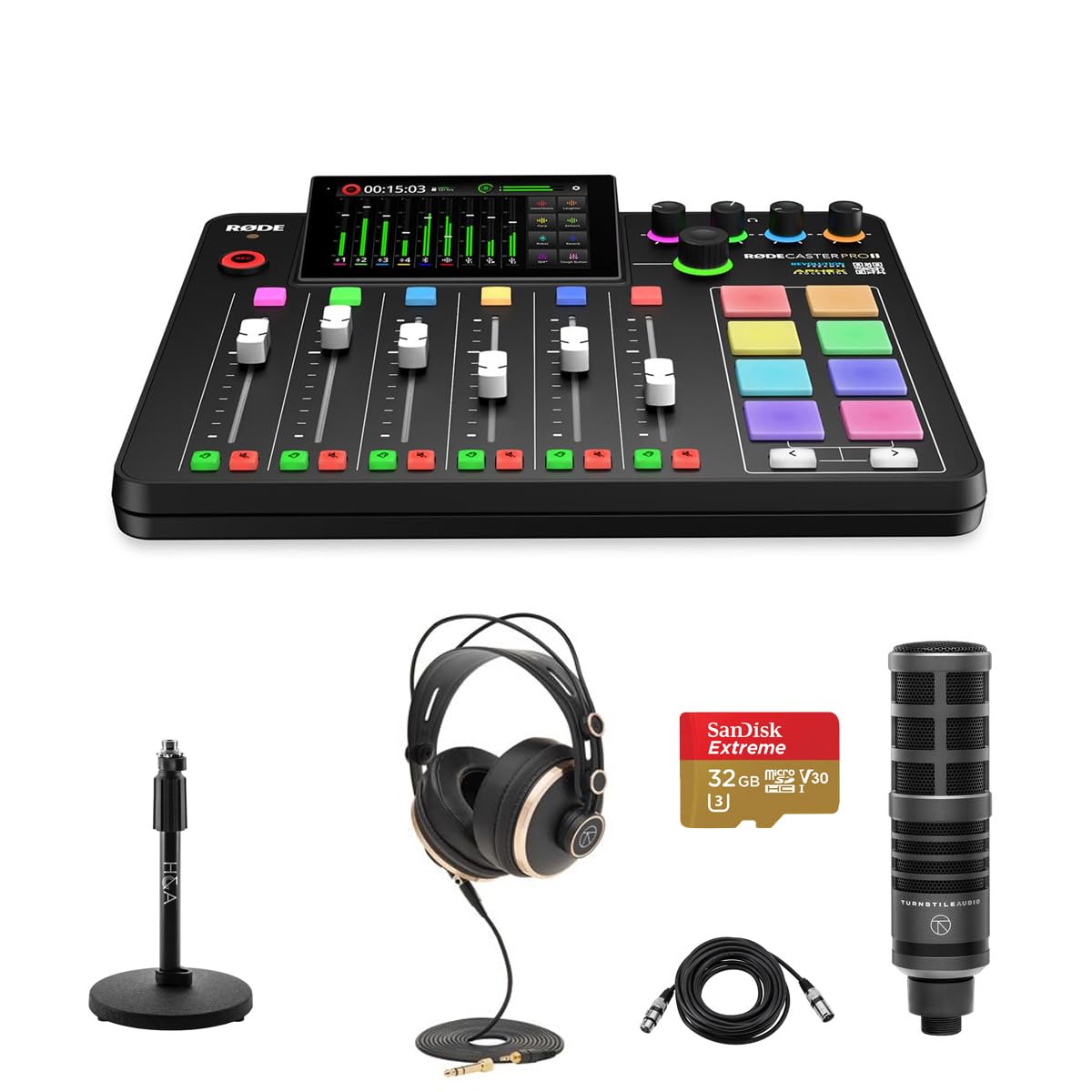 Integrated Audio Production Studio Console Bundle with Microphone & Headphones