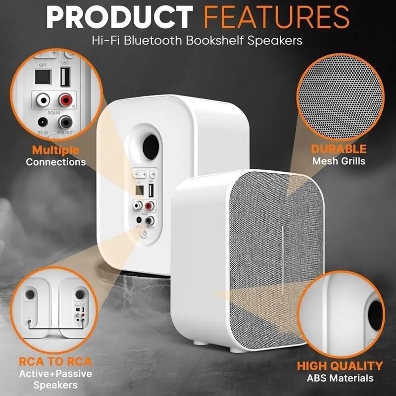 Hi-Fi Bookshelf Speakers with Bluetooth & 60W Power Output