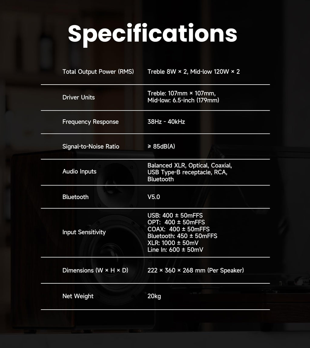 Hi-Res Powered Bookshelf Speakers with Bluetooth & Planar Magnetic Tweeters