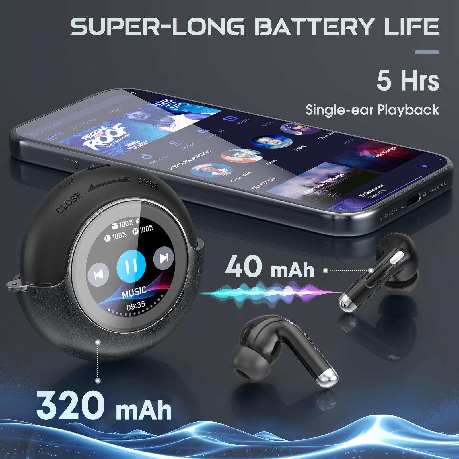 Wireless Earbuds with Smart Touch Screen & Noise Cancellation