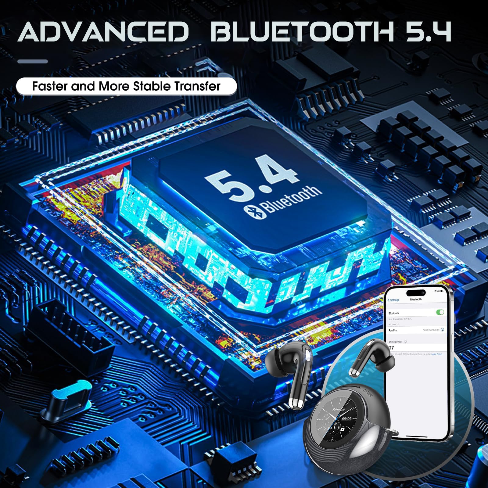 Wireless Earbuds with Smart Touch Screen & Noise Cancellation