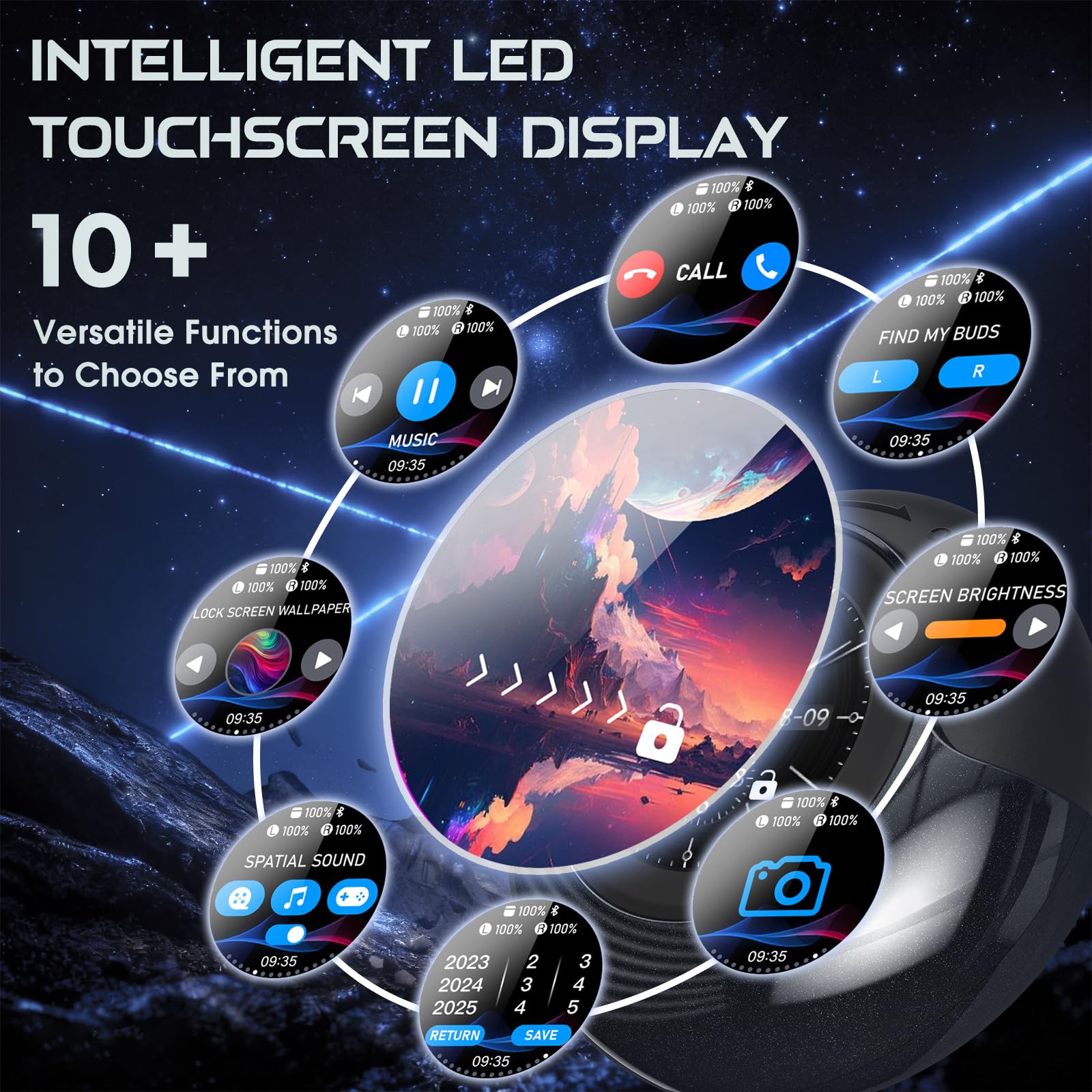 Wireless Earbuds with Smart Touch Screen & Noise Cancellation