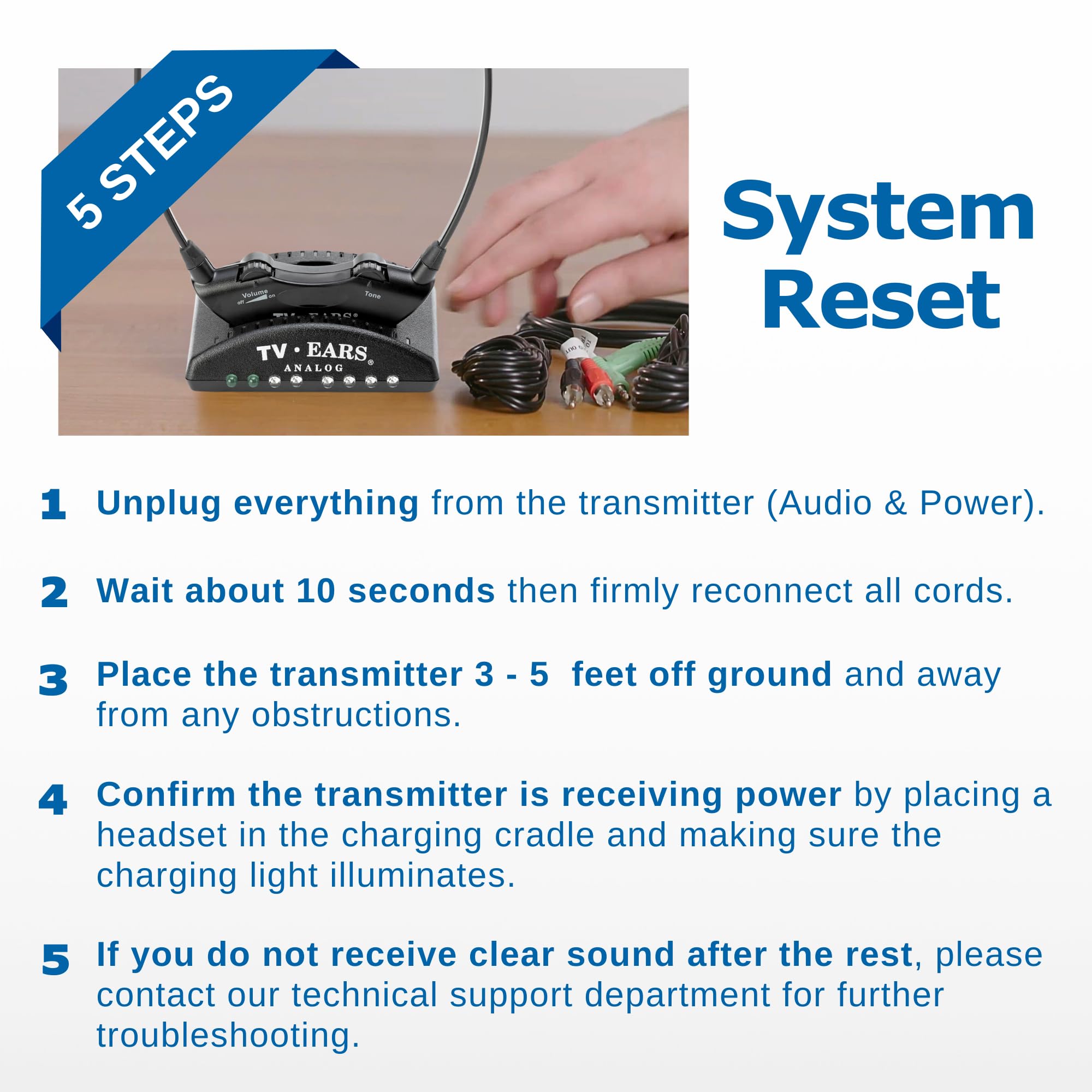 Analog Wireless TV Headset System with Earbud Tips